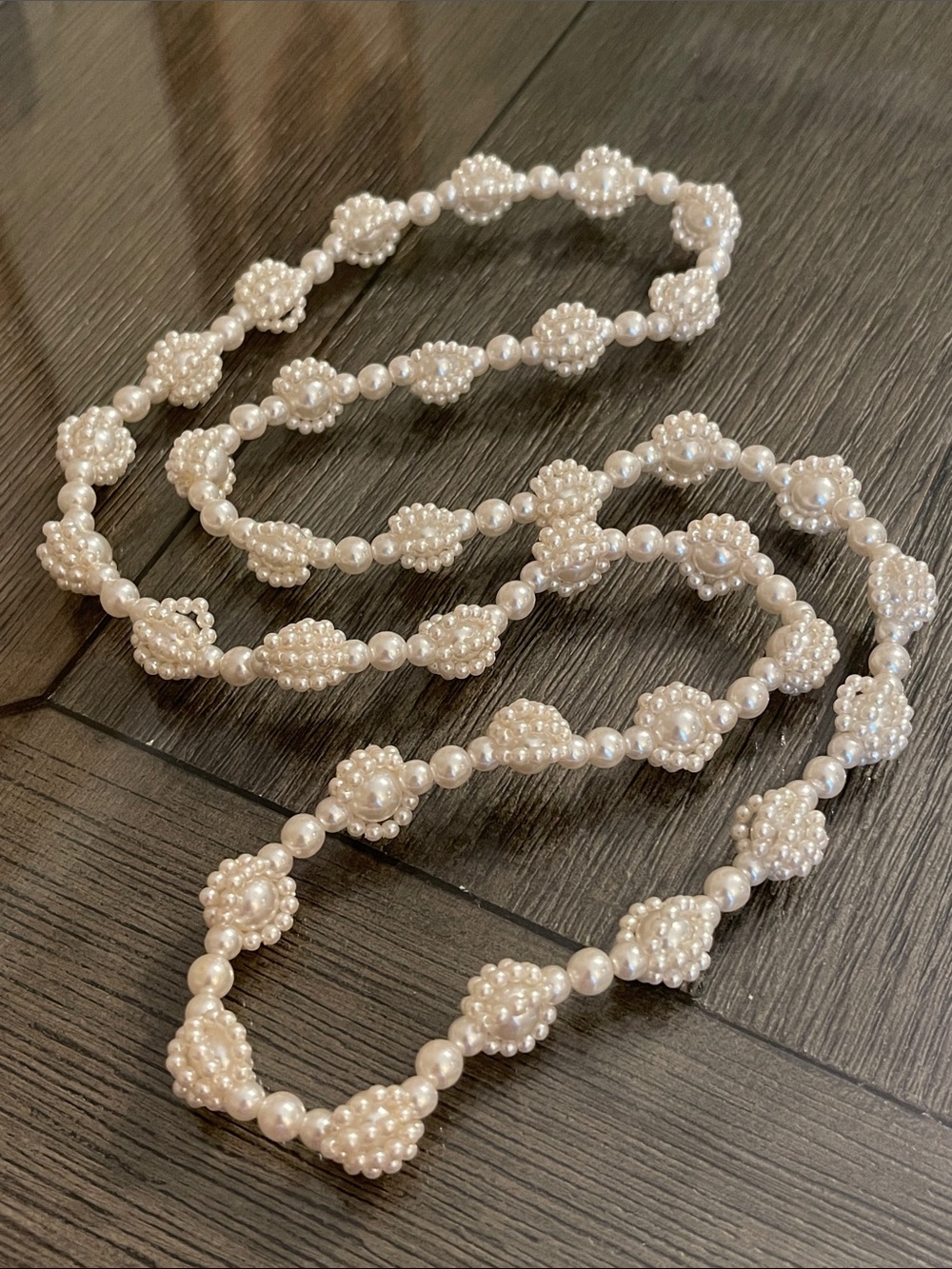 Vintage Caged - Woven Faux White Pearl Beaded Necklace
